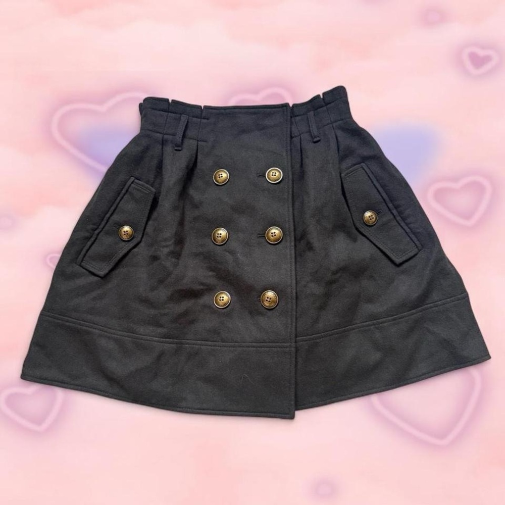 Burberry Blue Label Brown Double-Breasted A-Line Skirt with Gold Buttons